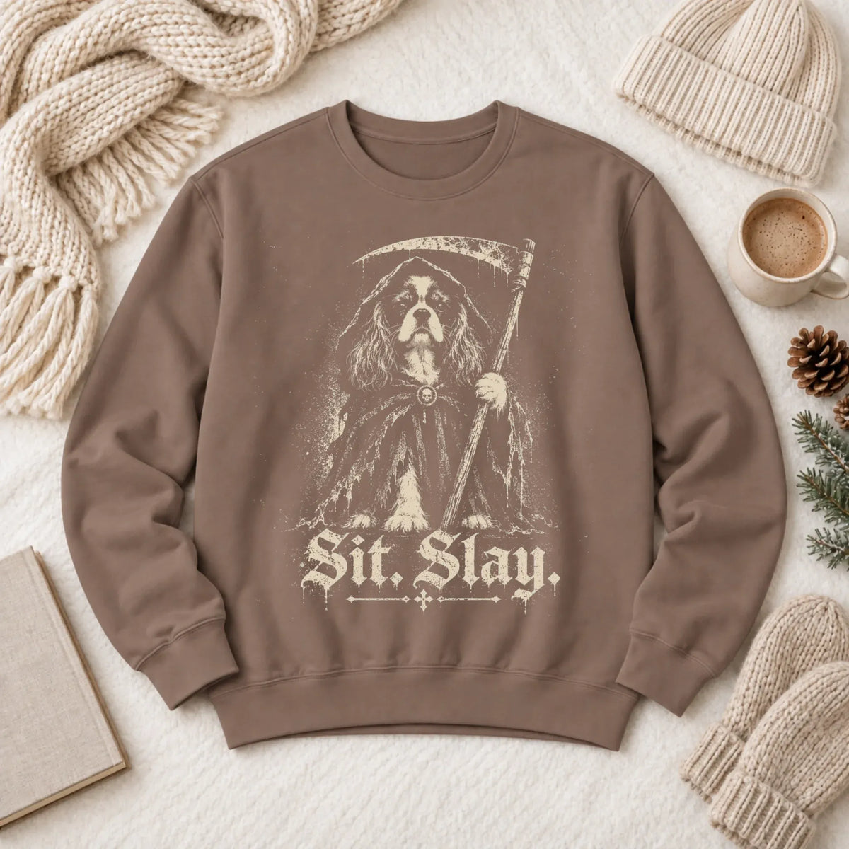 Custom Cavalier Grim Reaper Halloween Unisex Sweatshirt Espresso