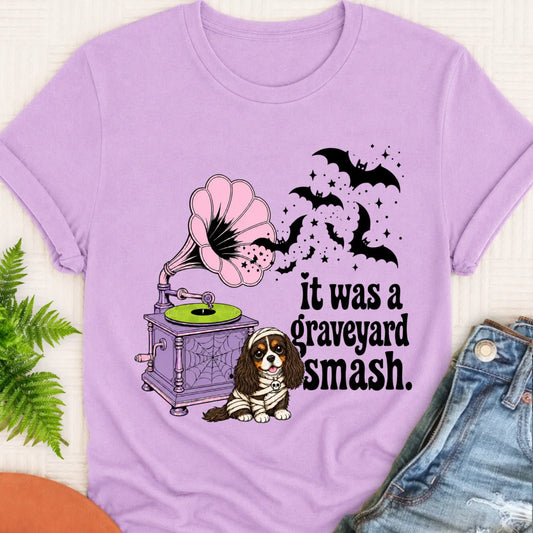 Custom Cavalier Halloween Graveyard Smash Unisex Tshirt Orchid
