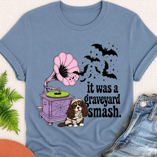 Custom Cavalier Halloween Graveyard Smash Unisex Tshirt Blue Jean