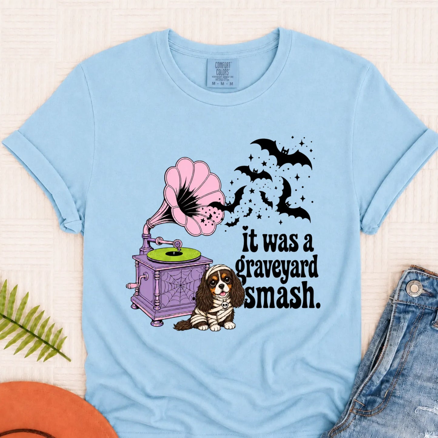 Custom Cavalier Halloween Graveyard Smash Unisex Tshirt Chambray