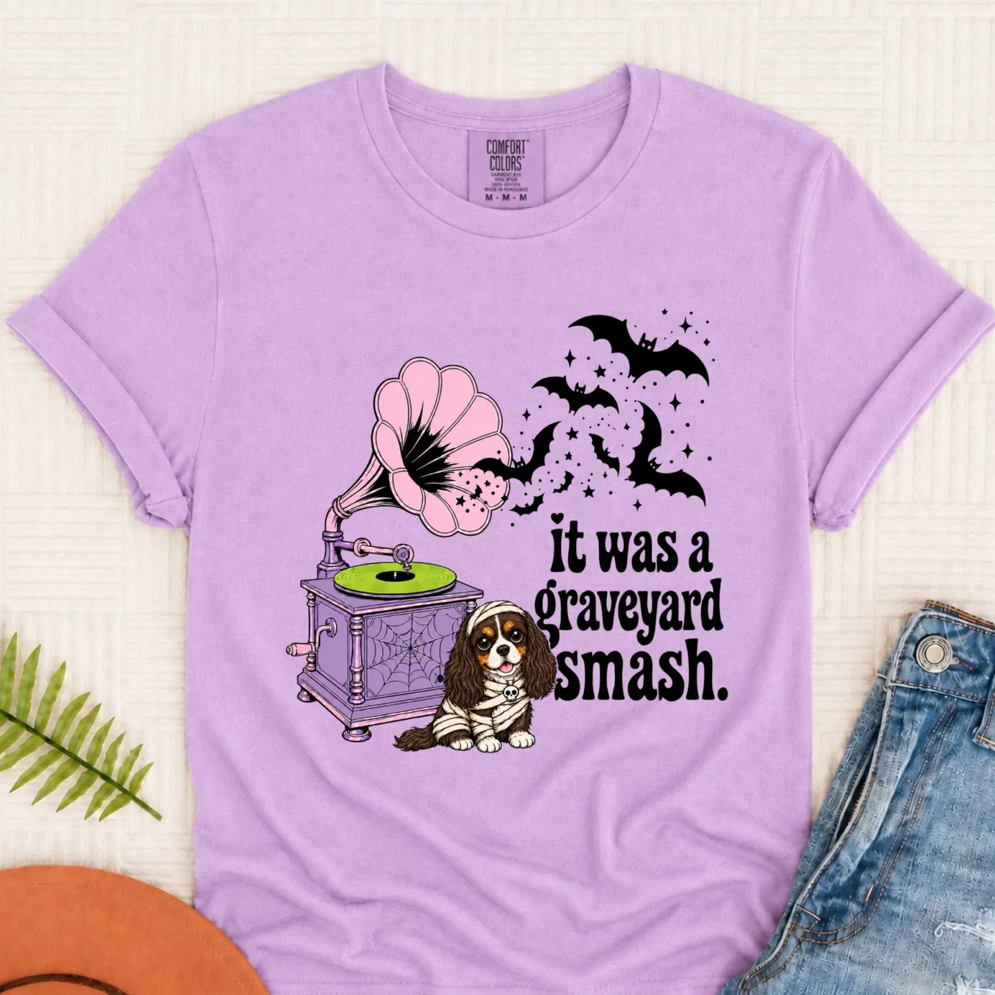 Custom Cavalier Halloween Graveyard Smash Unisex Tshirt Orchid