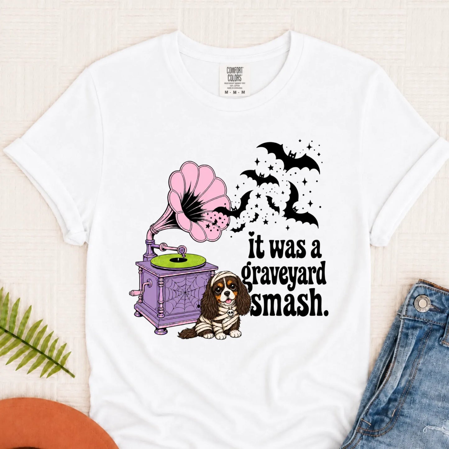 Custom Cavalier Halloween Graveyard Smash Unisex Tshirt White