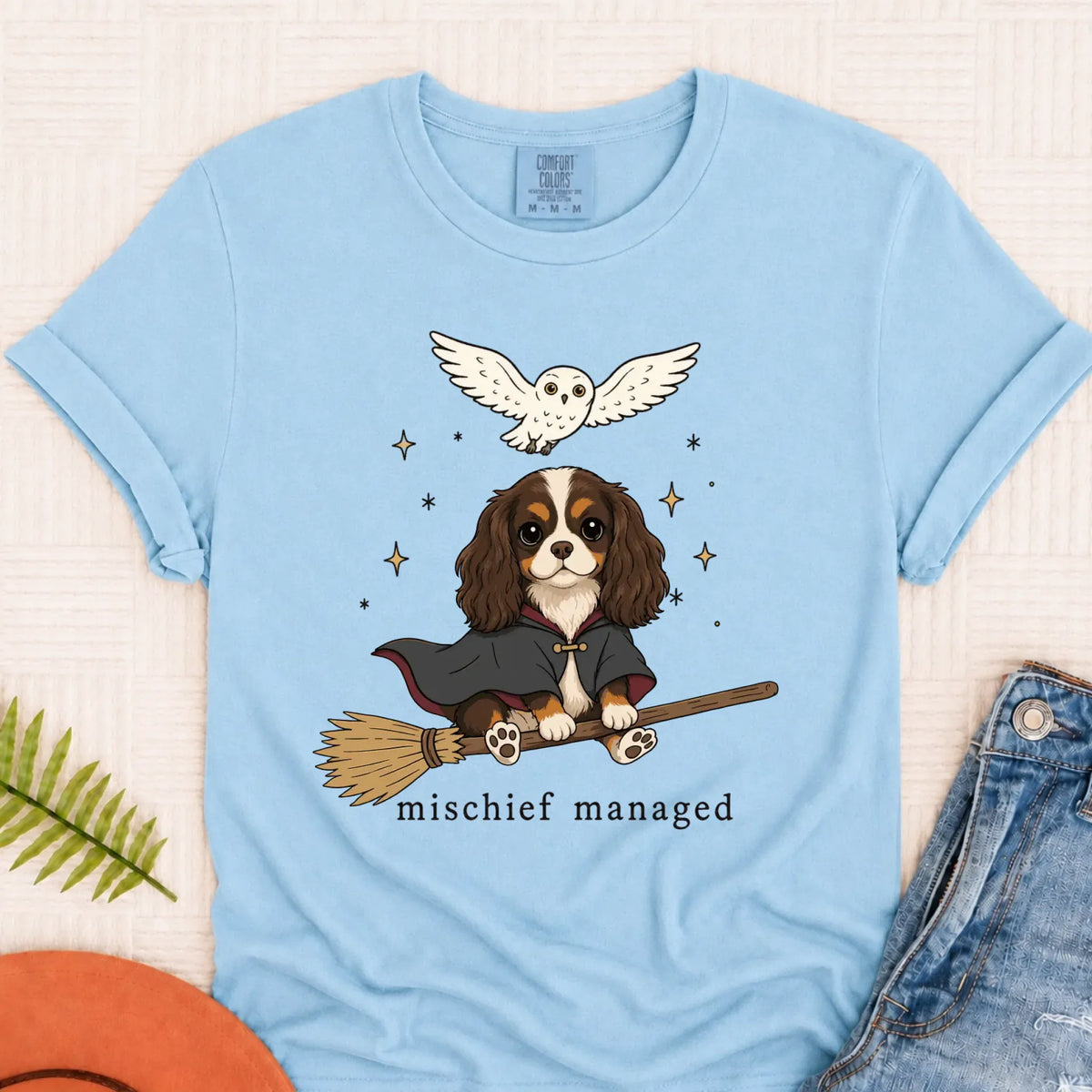 Custom Cavalier Halloween Mischief Managed Unisex TShirt Chambray