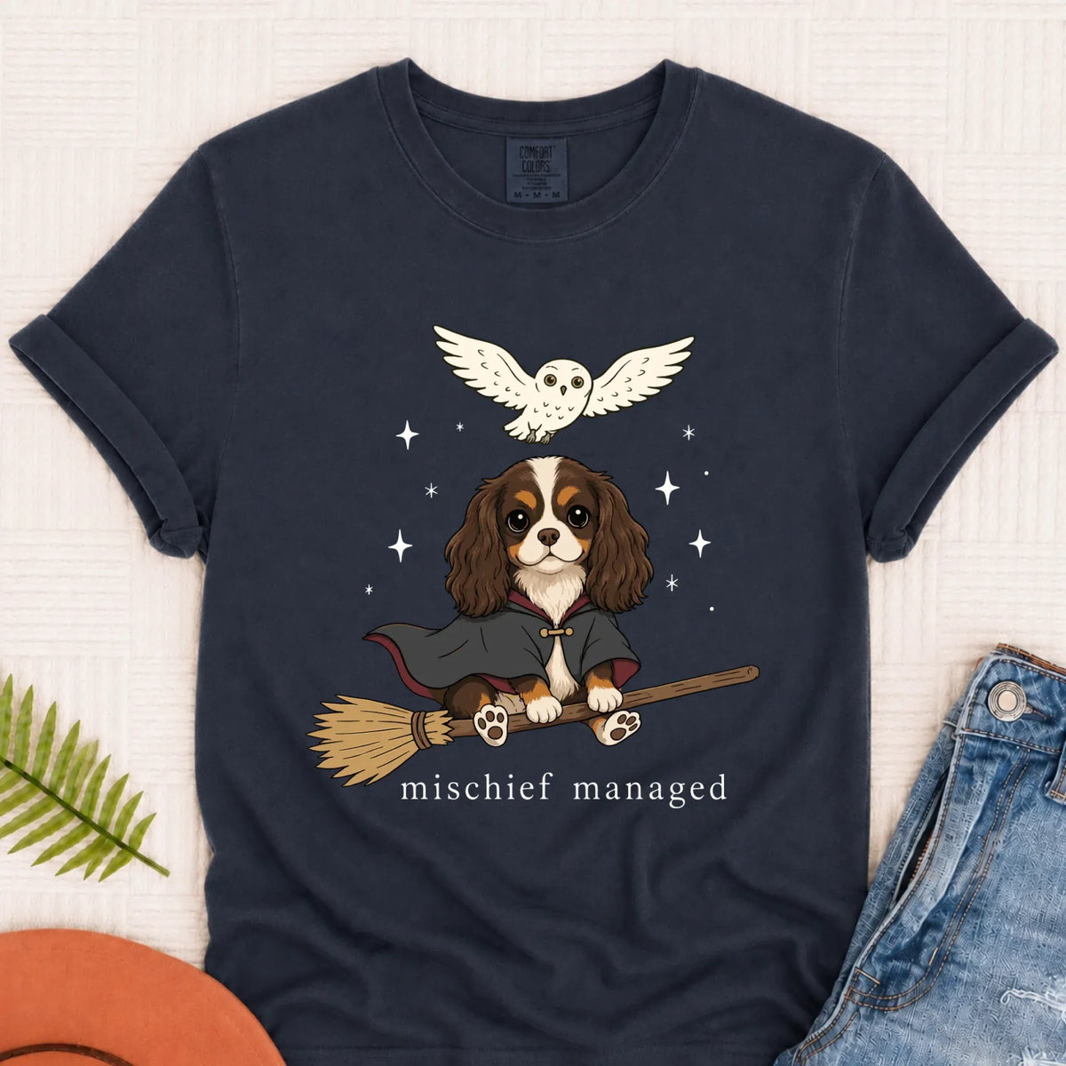 Custom Cavalier Halloween Mischief Managed Unisex TShirt Navy