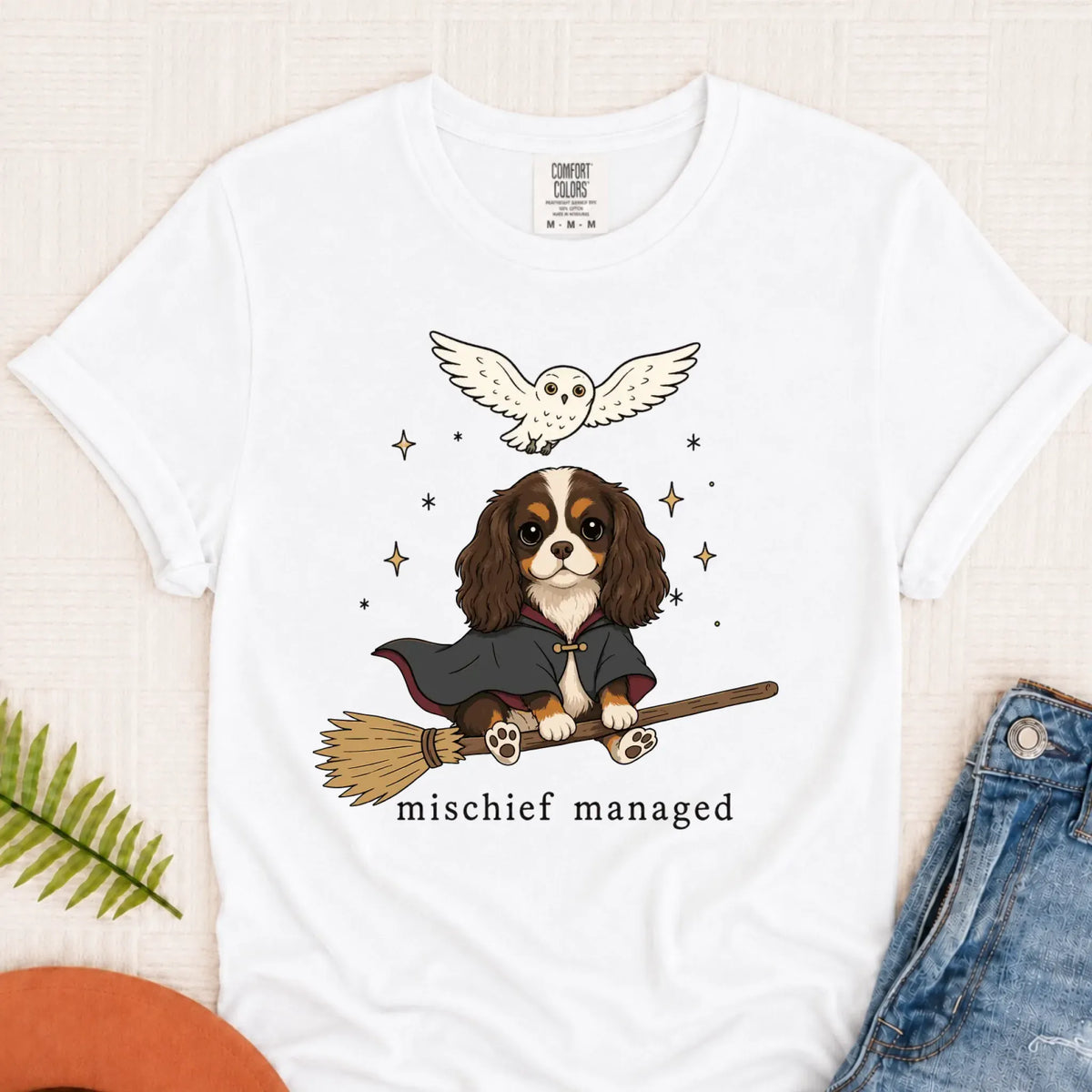Custom Cavalier Halloween Mischief Managed Unisex TShirt White