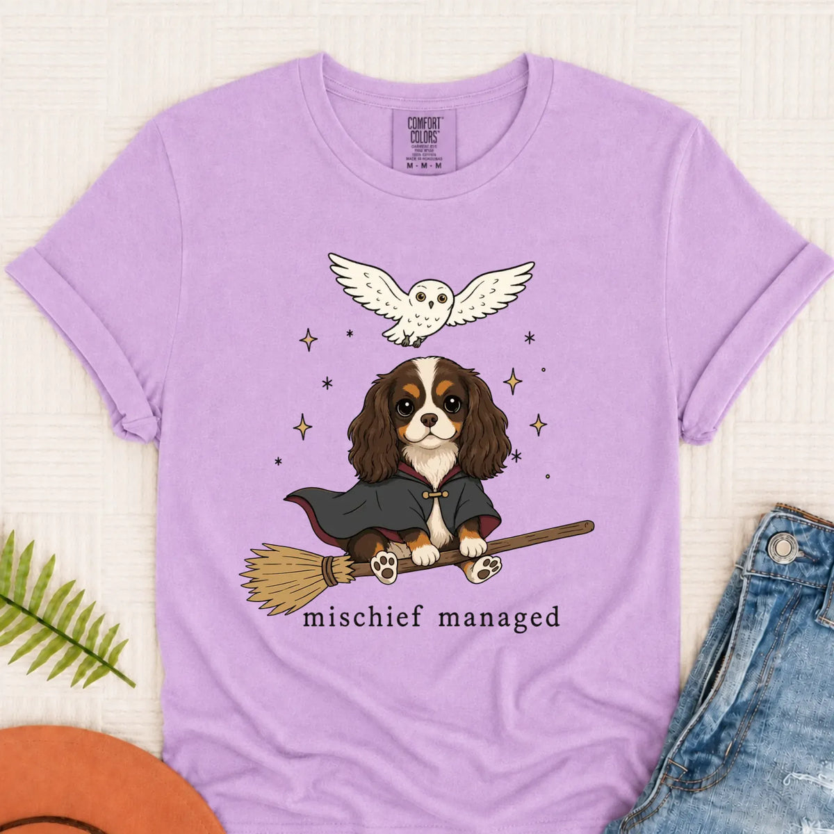 Custom Cavalier Halloween Mischief Managed Unisex TShirt Orchid