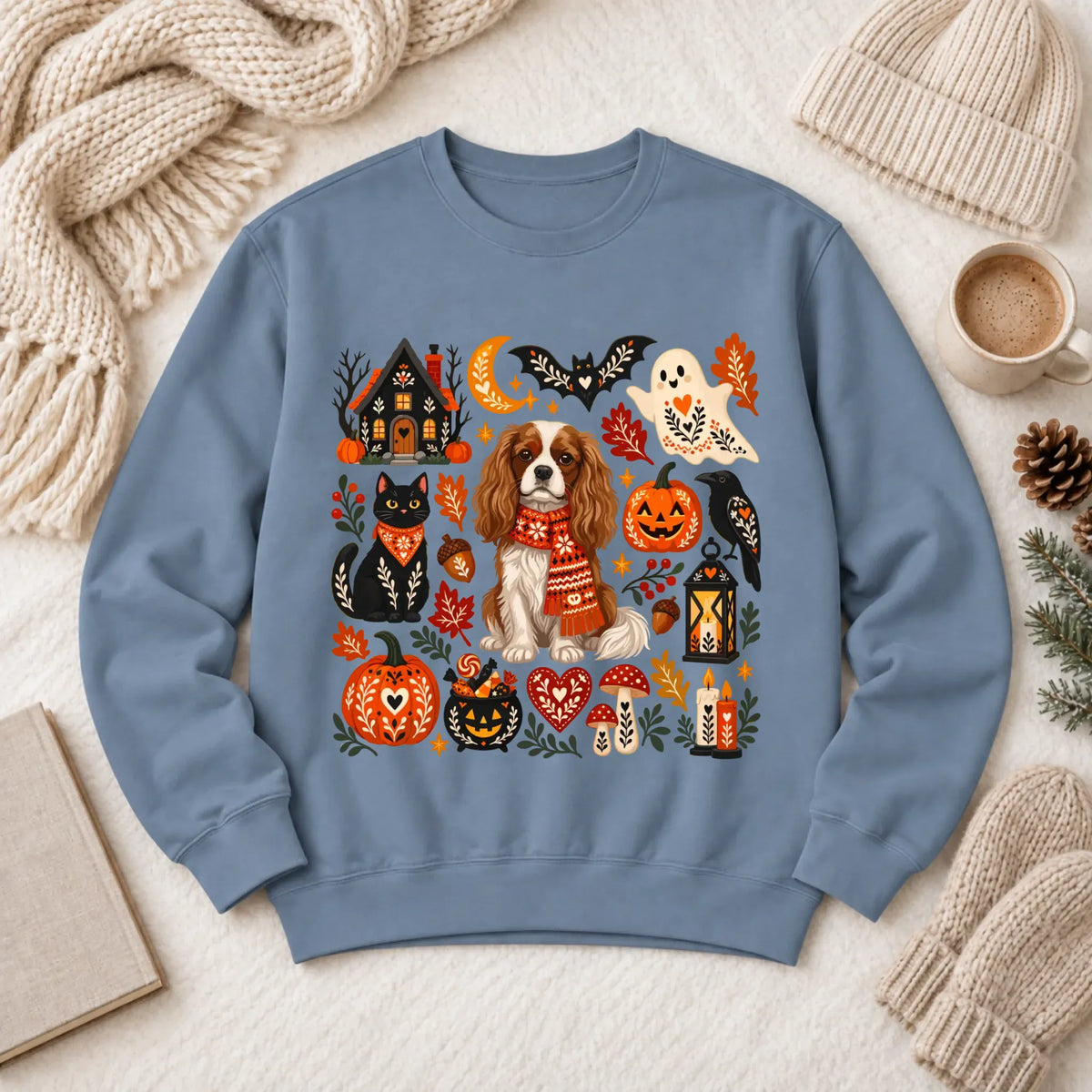 Custom Cavalier Halloween Scandinavian Unisex Sweatshirt Blue Jean