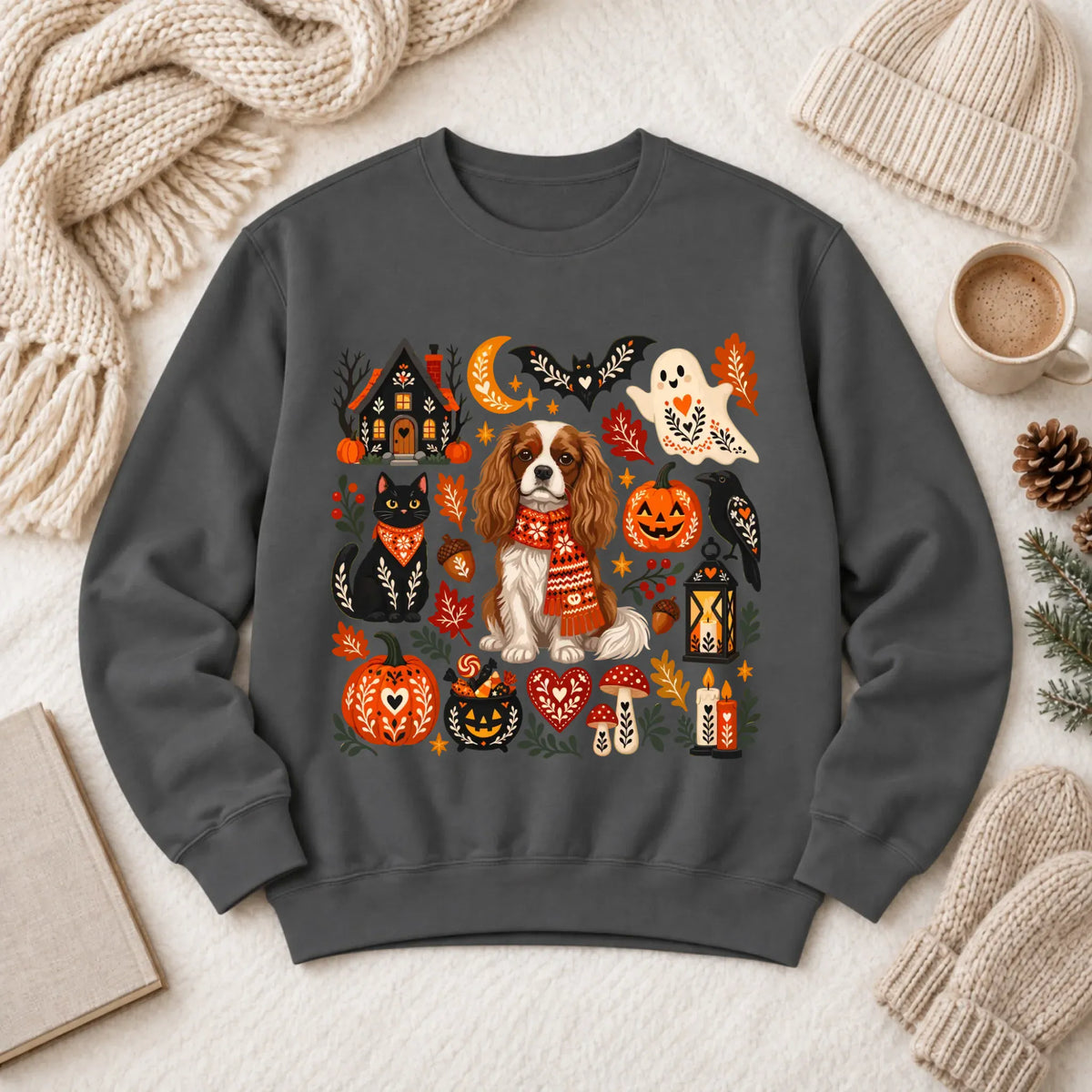 Custom Cavalier Halloween Scandinavian Unisex Sweatshirt Pepper