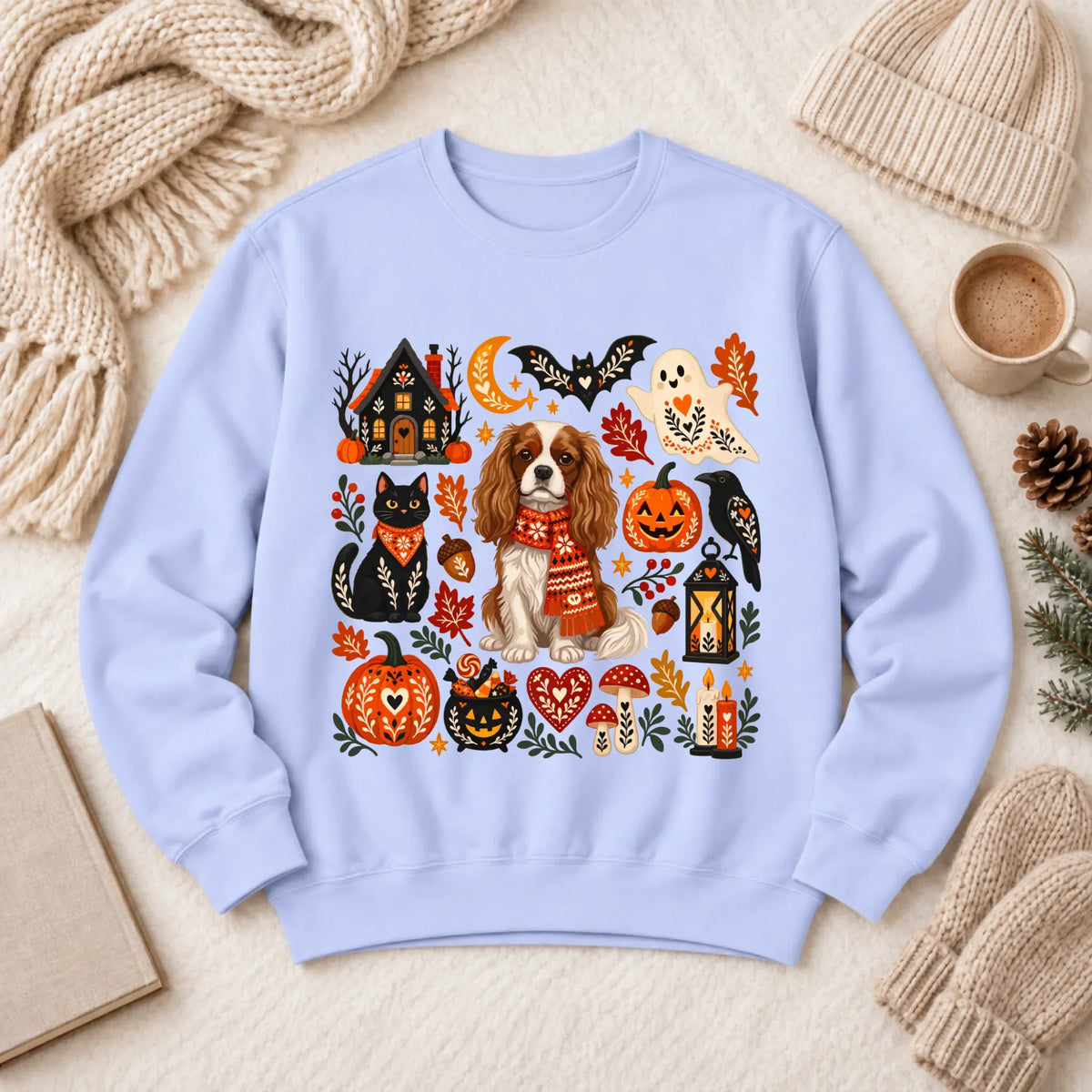 Custom Cavalier Halloween Scandinavian Unisex Sweatshirt Hydrangea