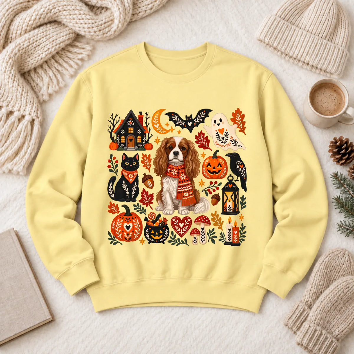 Custom Cavalier Halloween Scandinavian Unisex Sweatshirt Butter