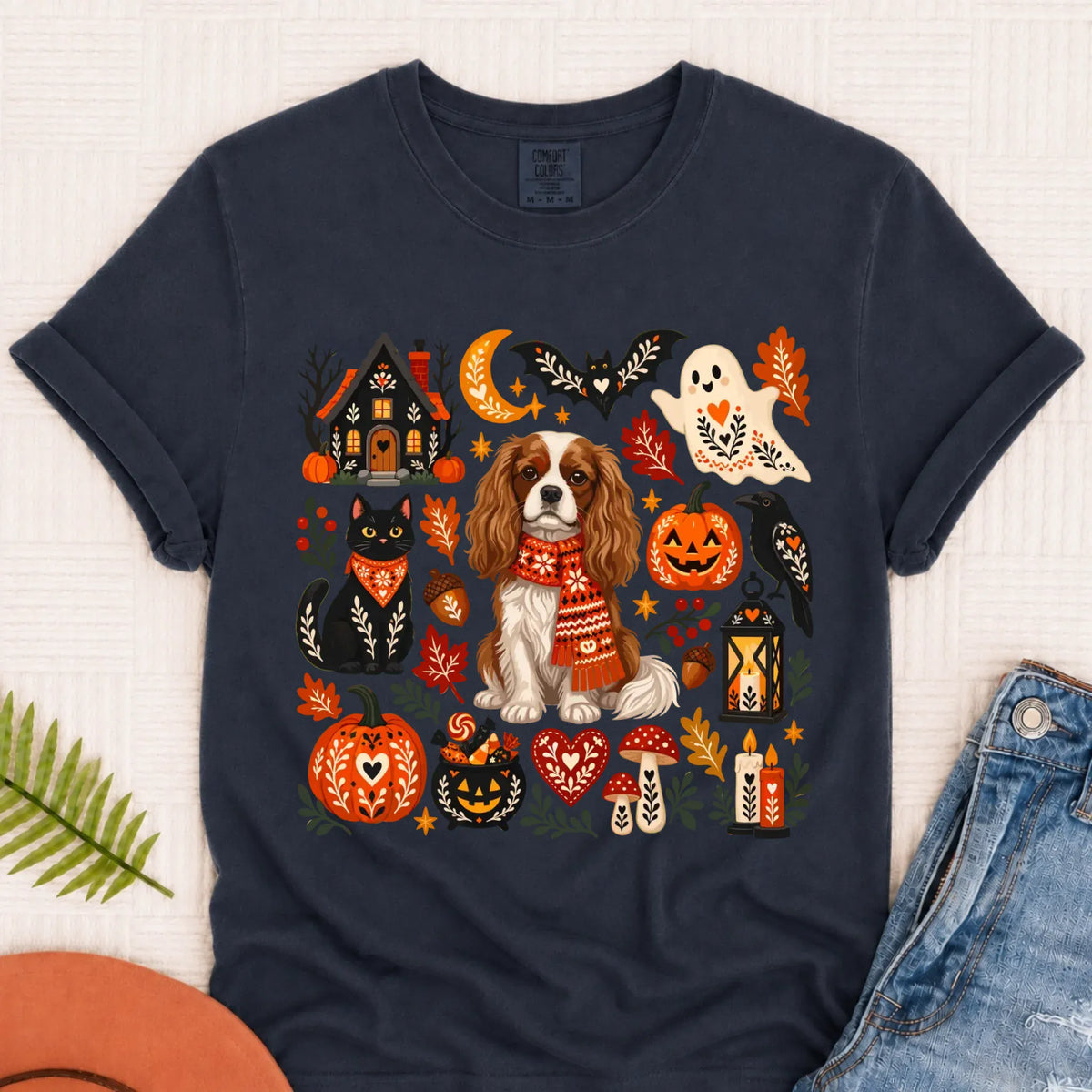 Custom Cavalier Halloween Scandinavian Unisex TShirt Navy