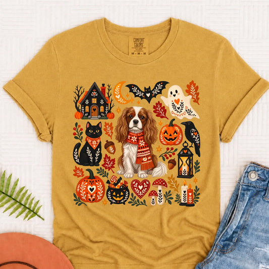 Custom Cavalier Halloween Scandinavian Unisex TShirt Mustard