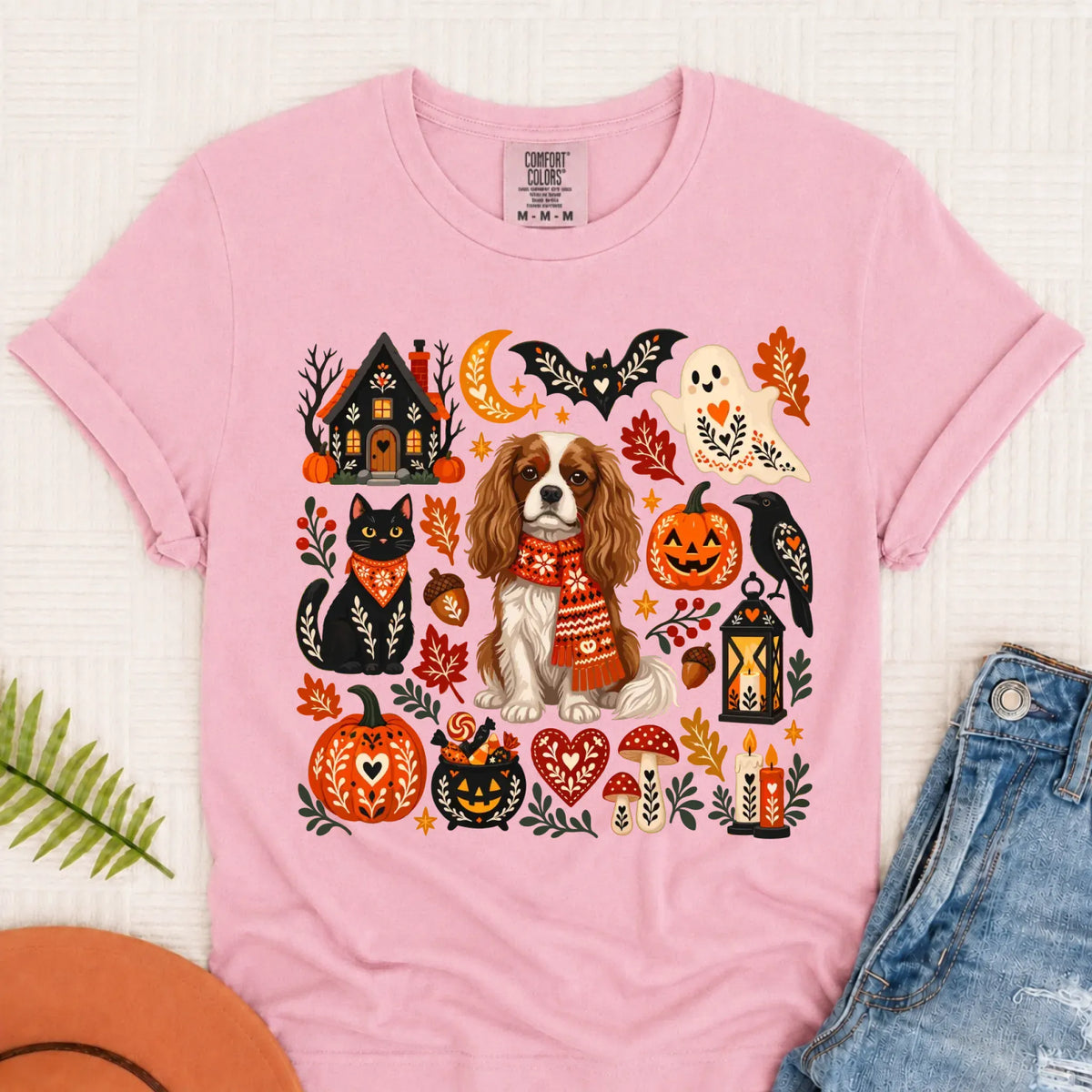 Custom Cavalier Halloween Scandinavian Unisex TShirt Blossom