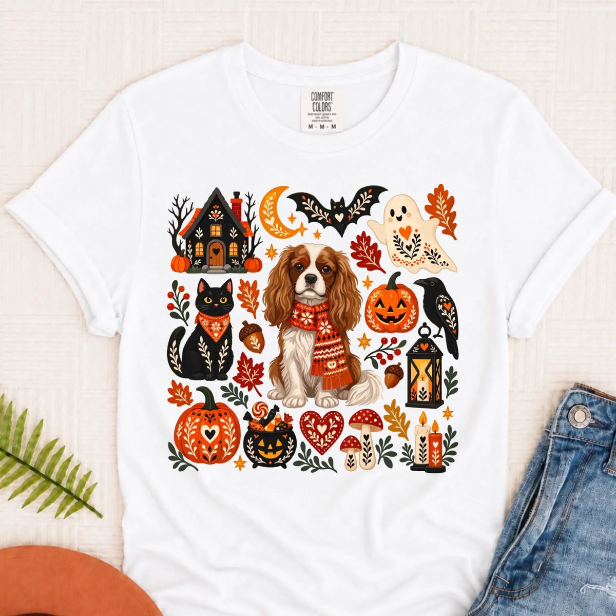 Custom Cavalier Halloween Scandinavian Unisex TShirt White