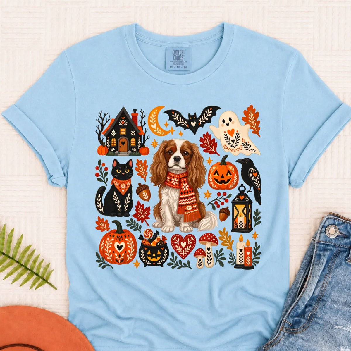 Custom Cavalier Halloween Scandinavian Unisex TShirt Chambray