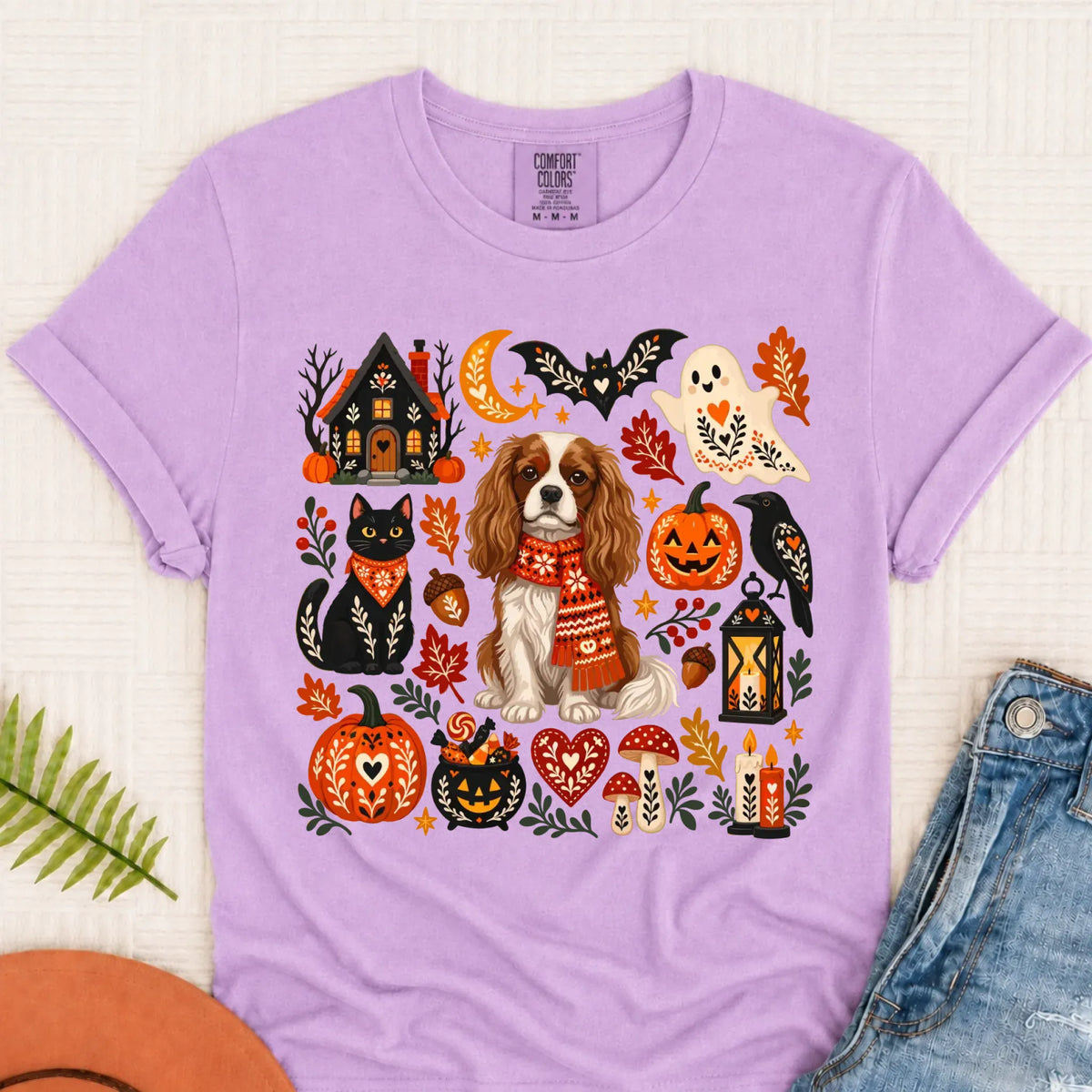 Custom Cavalier Halloween Scandinavian Unisex TShirt Orchid