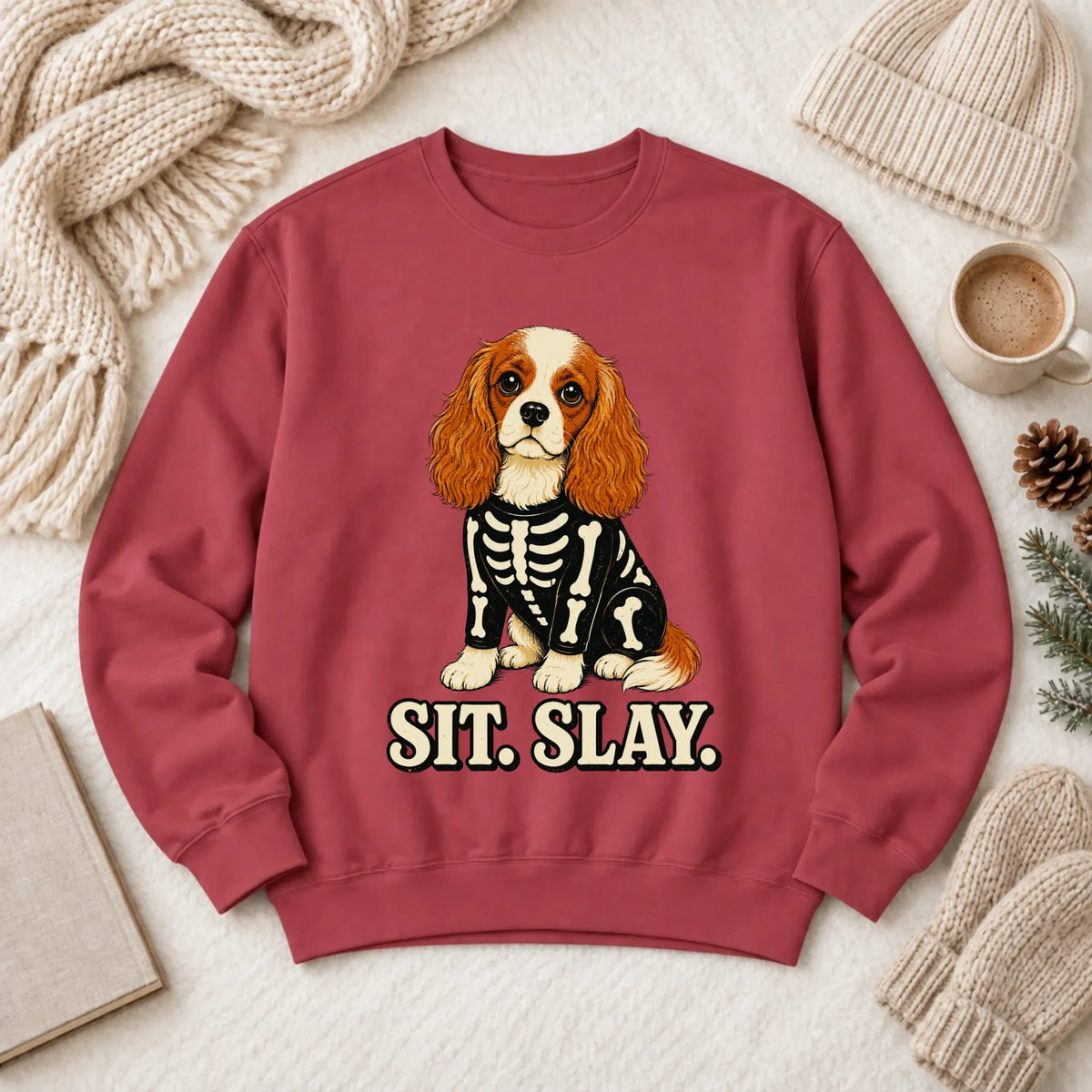 Custom Cavalier Halloween Skeleton Unisex Sweatshirt Crimson