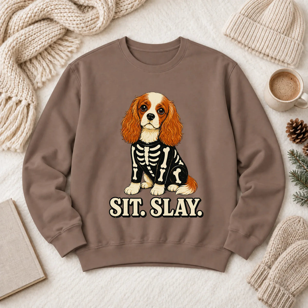 Custom Cavalier Halloween Skeleton Unisex Sweatshirt Espresso