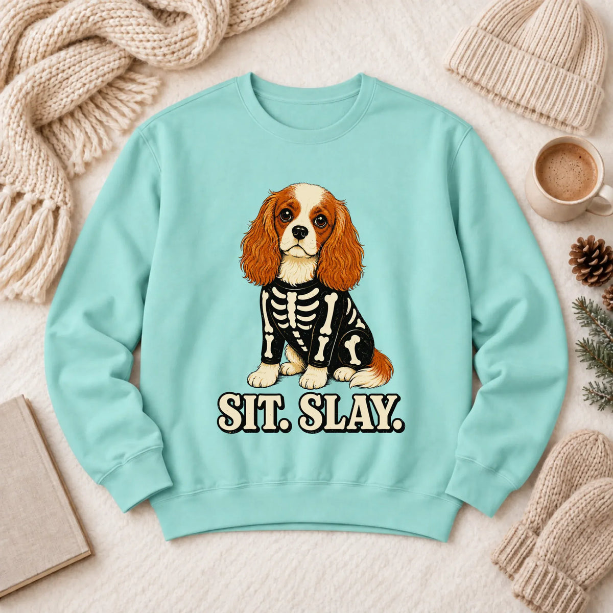 Custom Cavalier Halloween Skeleton Unisex Sweatshirt Chalky Mint