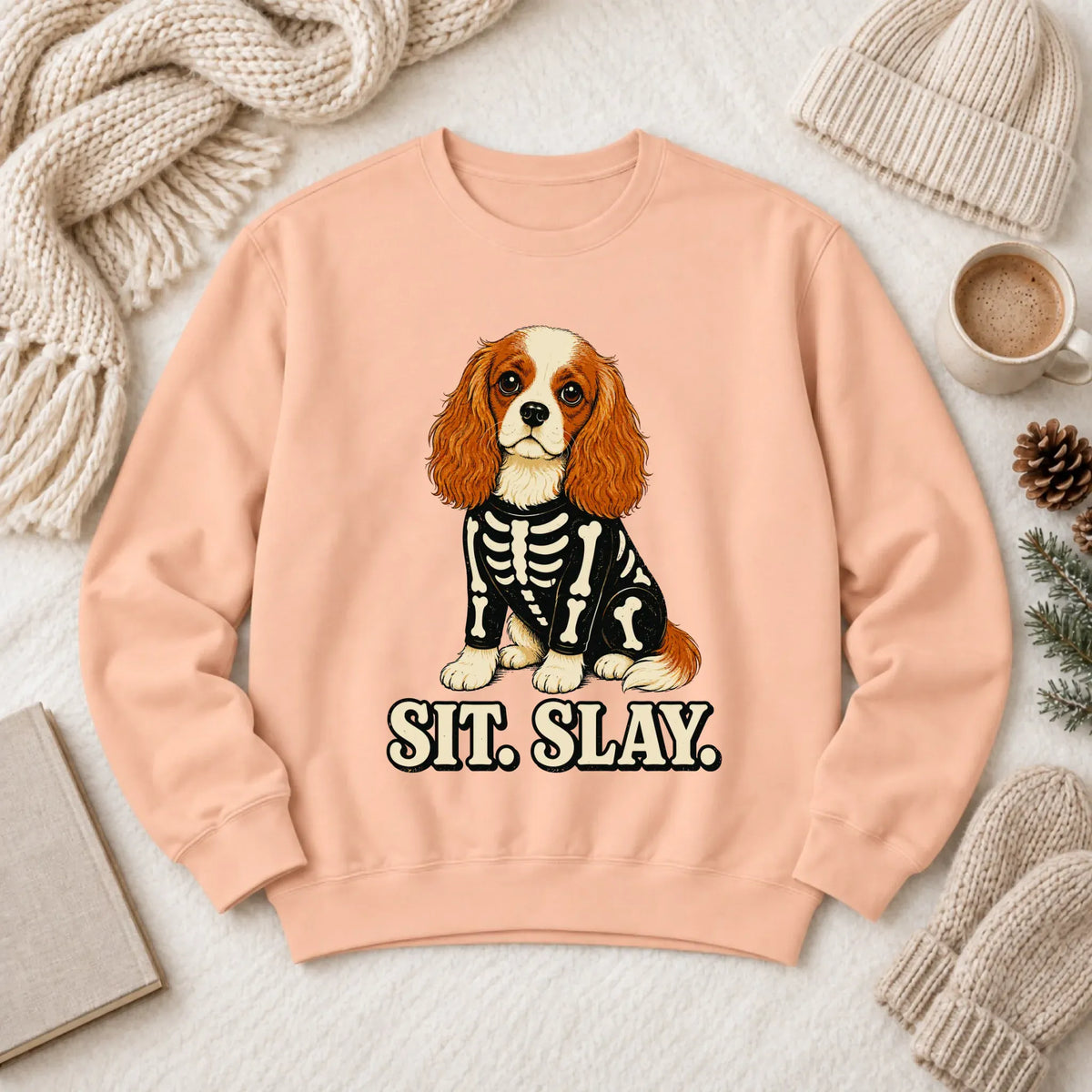 Custom Cavalier Halloween Skeleton Unisex Sweatshirt Peachy