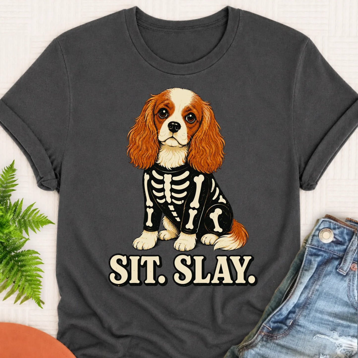 T-Shirt Pepper / S Custom Cavalier Halloween Skeleton Unisex TShirt