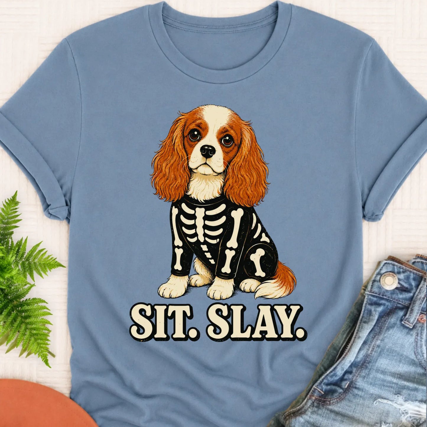 T-Shirt Blue Jean / S Custom Cavalier Halloween Skeleton Unisex TShirt