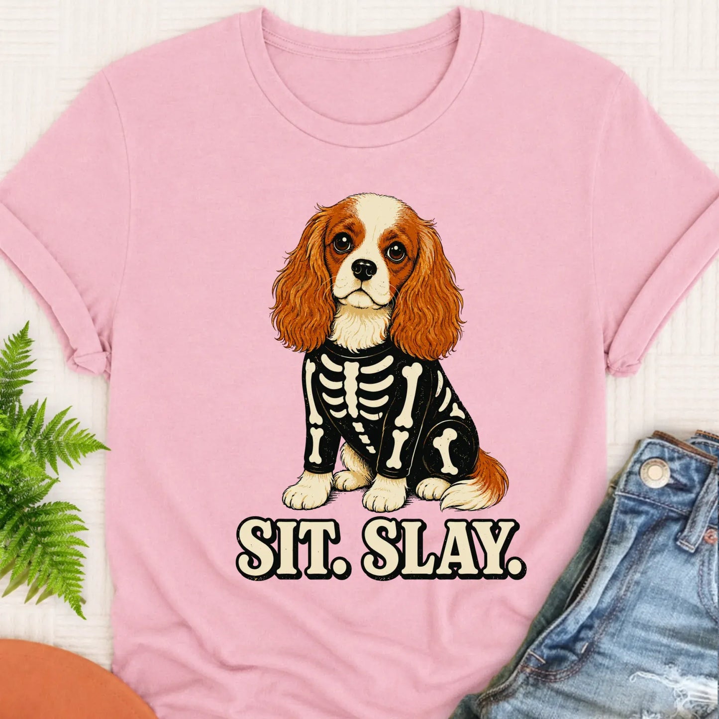 T-Shirt Blossom / S Custom Cavalier Halloween Skeleton Unisex TShirt