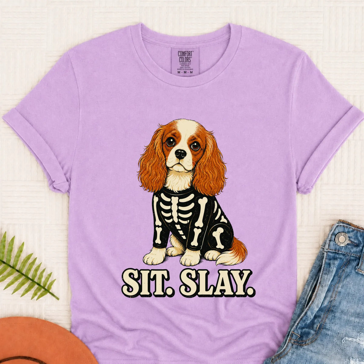Custom Cavalier Halloween Skeleton Unisex TShirt Orchid