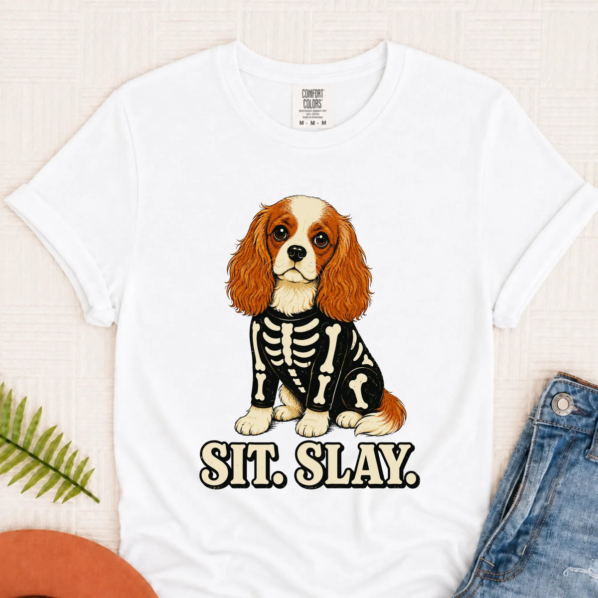 Custom Cavalier Halloween Skeleton Unisex TShirt White