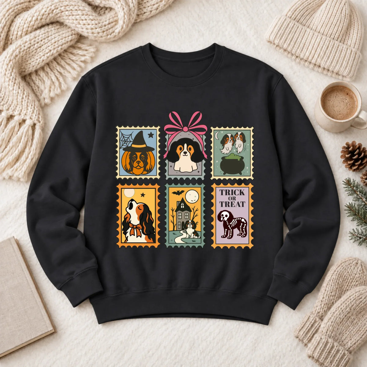 Custom Cavalier Halloween Stamps Unisex Sweatshirt Black
