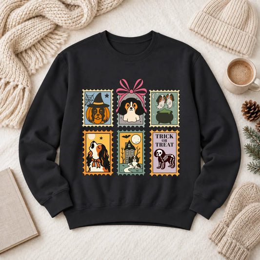 Custom Cavalier Halloween Stamps Unisex Sweatshirt Black