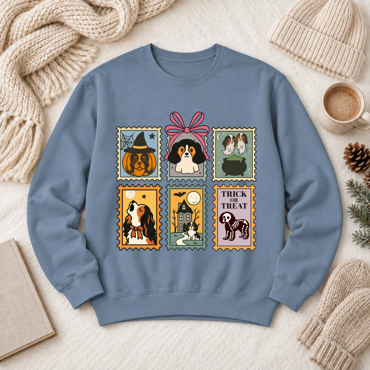 Custom Cavalier Halloween Stamps Unisex Sweatshirt Blue Jean