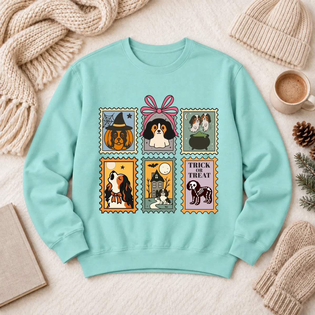 Custom Cavalier Halloween Stamps Unisex Sweatshirt Chalky Mint