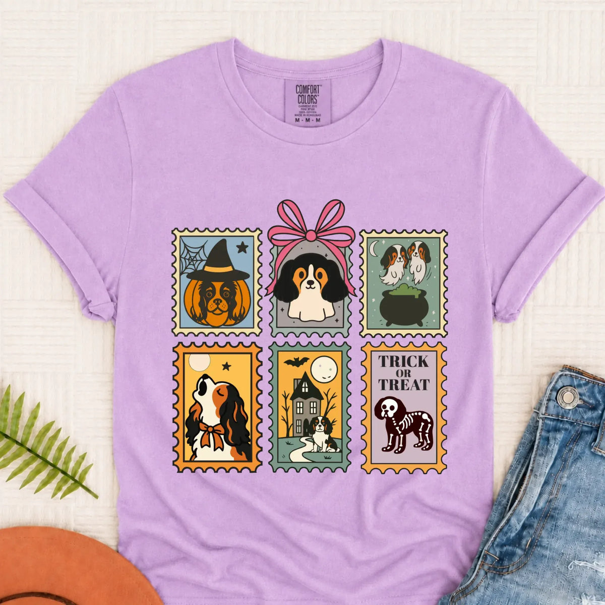 Custom Cavalier Halloween Stamps Unisex TShirt Orchid