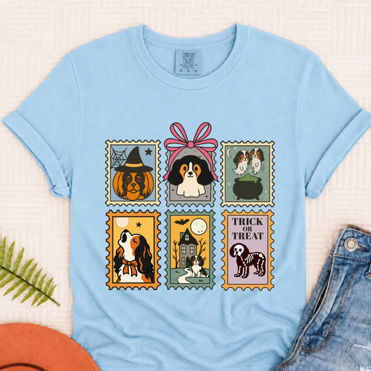 Custom Cavalier Halloween Stamps Unisex TShirt Chambray