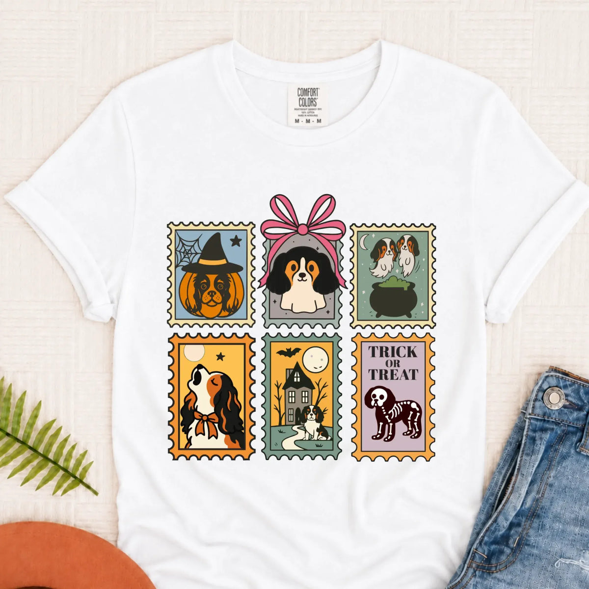 Custom Cavalier Halloween Stamps Unisex TShirt White