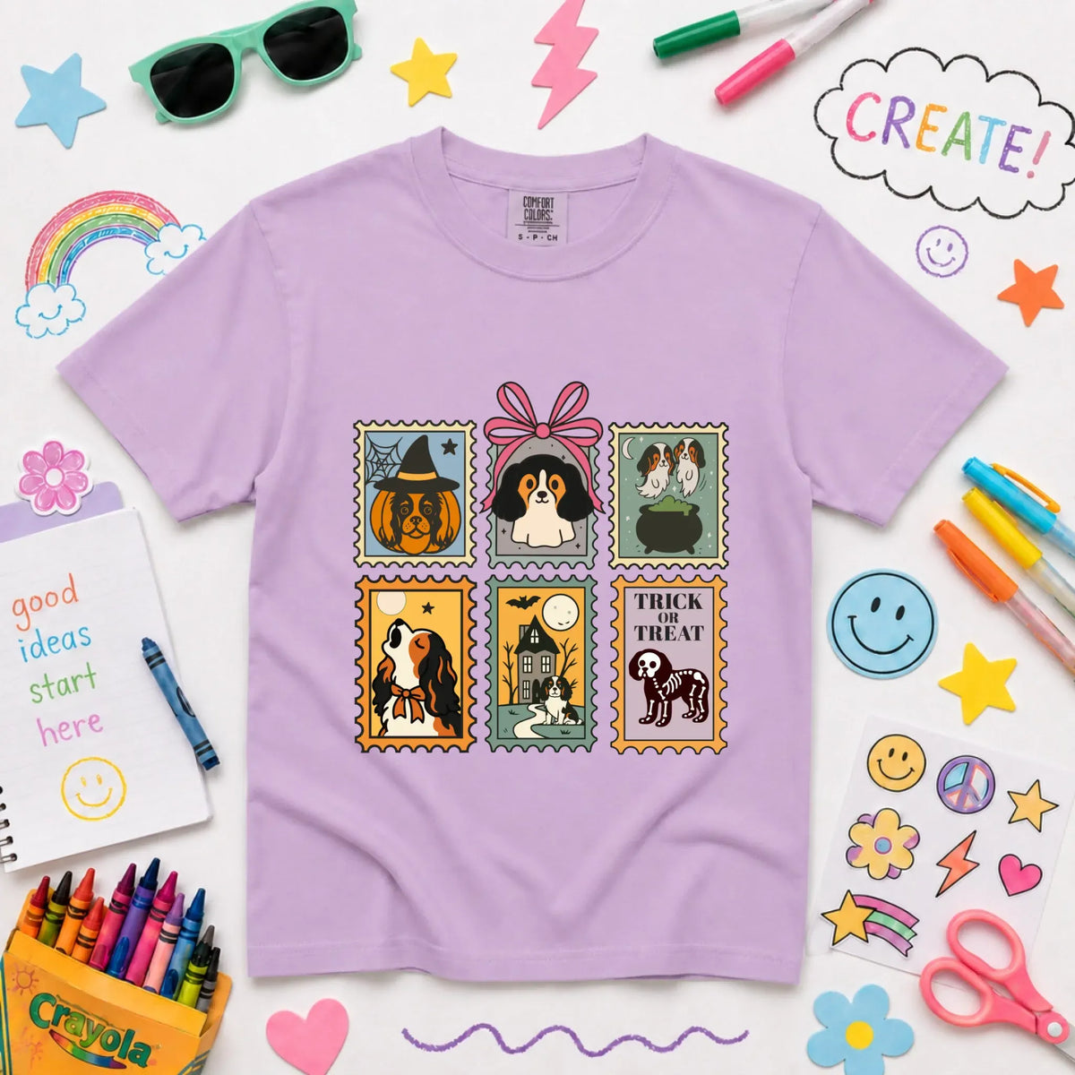 Youth Tshirt Orchid / XS Custom Cavalier Halloween Stamps Unisex YOUTH TShirt