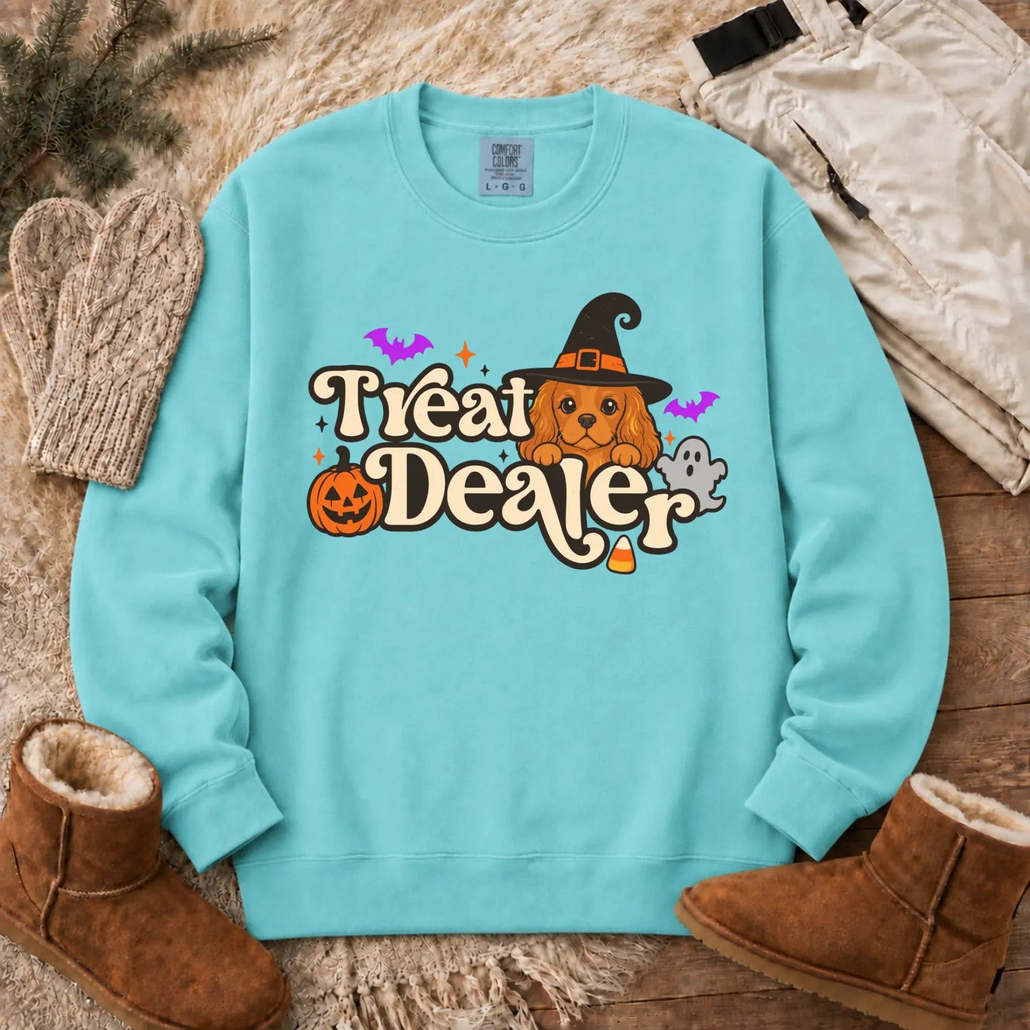Custom Cavalier Halloween Treat Dealer Unisex Sweatshirt Chalky Mint