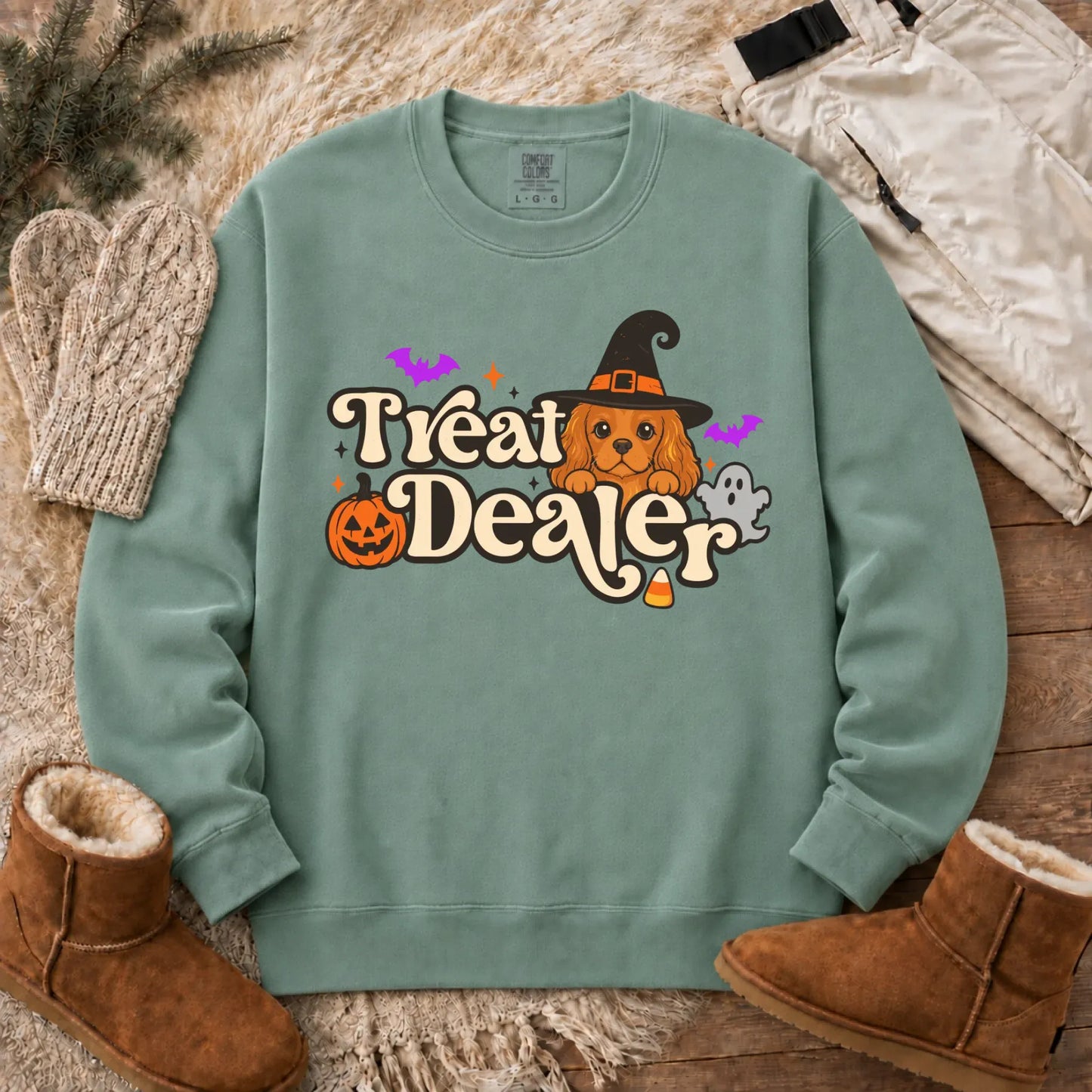 Custom Cavalier Halloween Treat Dealer Unisex Sweatshirt Light Green