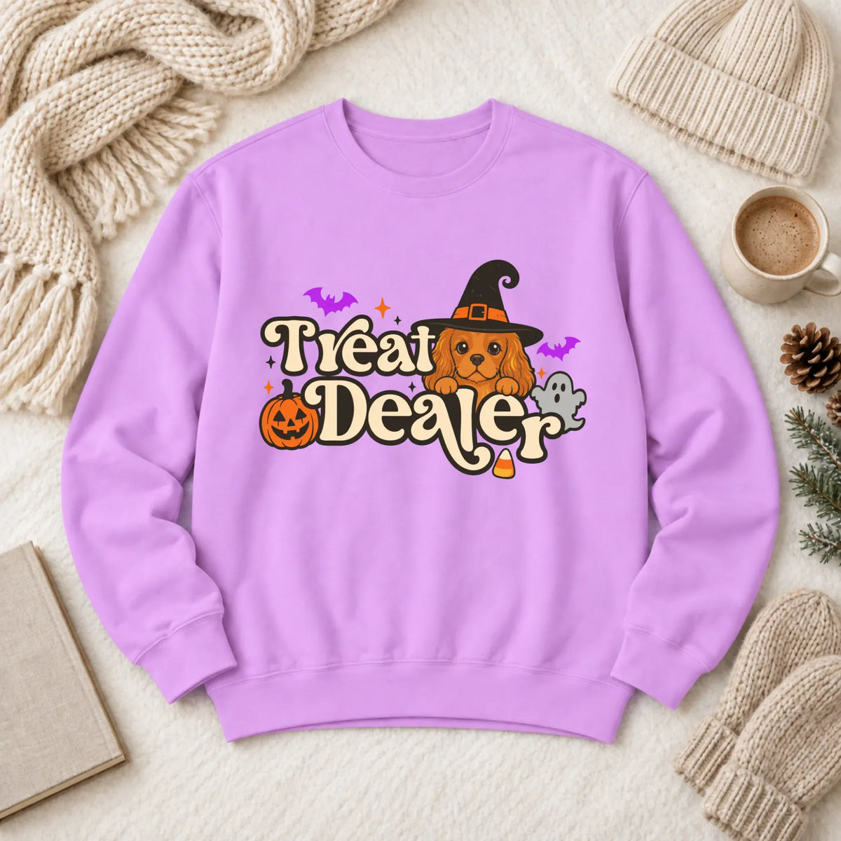 Custom Cavalier Halloween Treat Dealer Unisex Sweatshirt Neon Violet