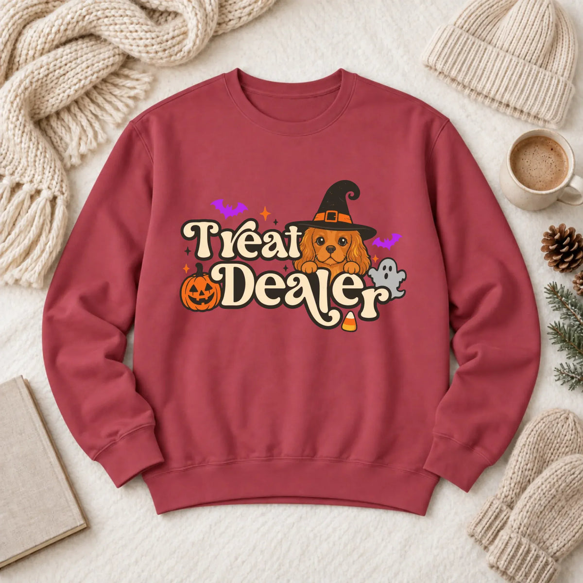Custom Cavalier Halloween Treat Dealer Unisex Sweatshirt Crimson