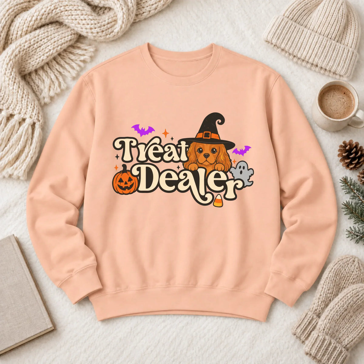 Custom Cavalier Halloween Treat Dealer Unisex Sweatshirt Peachy