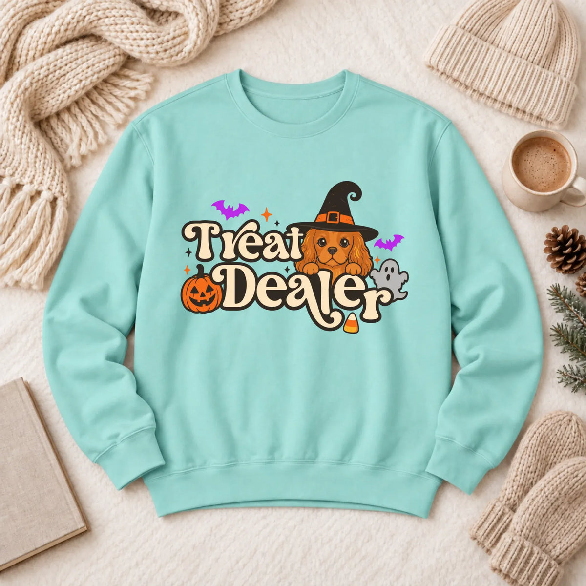 Custom Cavalier Halloween Treat Dealer Unisex Sweatshirt Chalky Mint