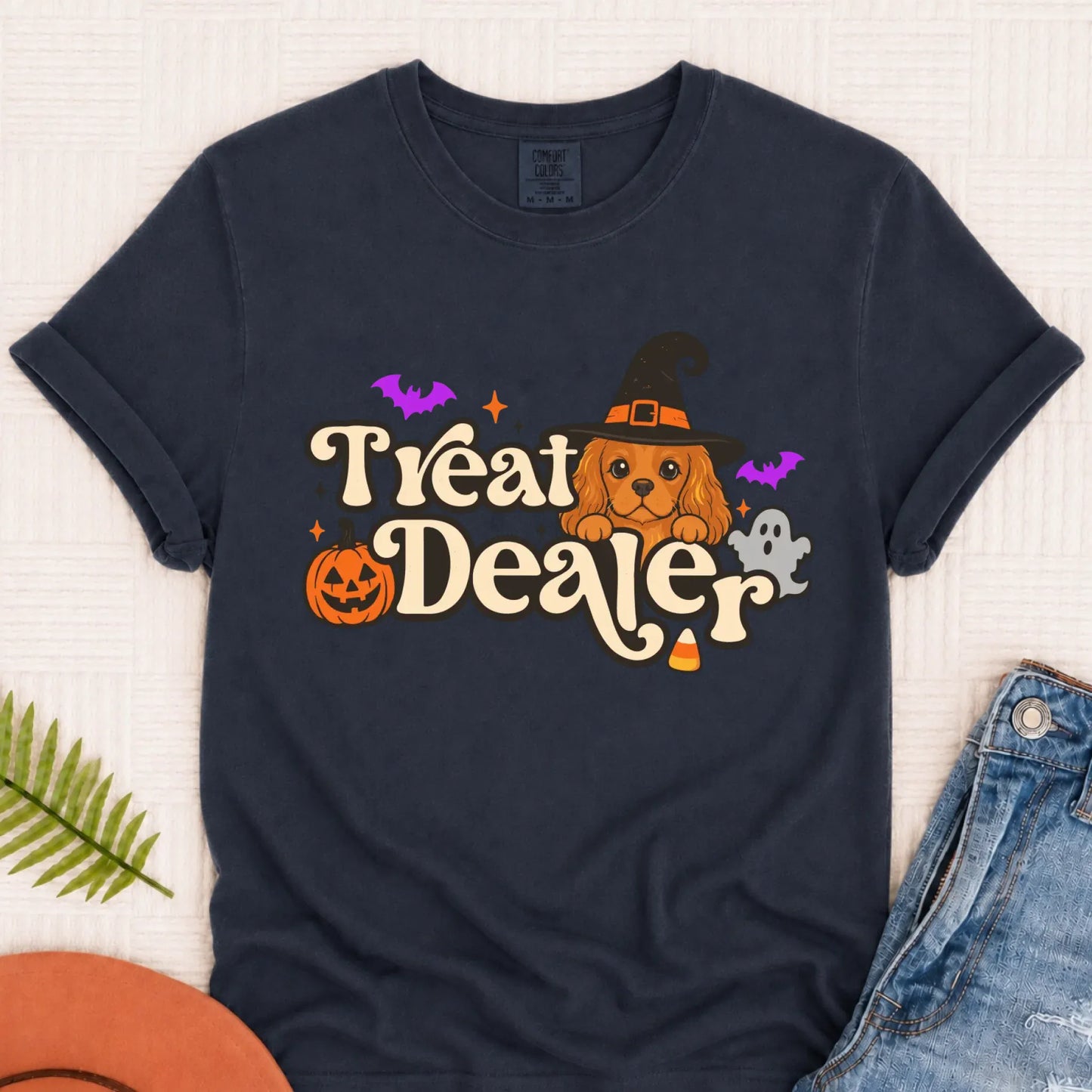 Custom Cavalier Halloween Treat Dealer Unisex Tshirt Navy