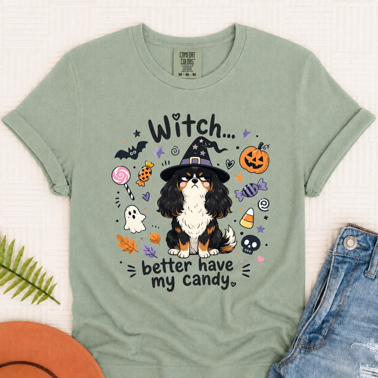 Custom Cavalier Halloween Witch Candy Unisex Tshirt Bay
