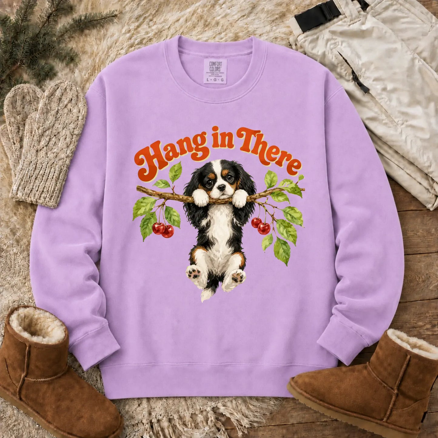 Custom Cavalier Hang In There Unisex Sweatshirt Orchid
