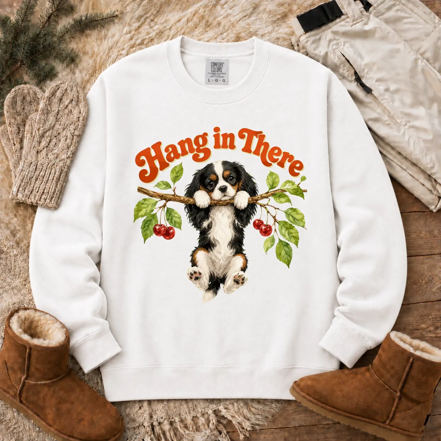 Custom Cavalier Hang In There Unisex Sweatshirt White