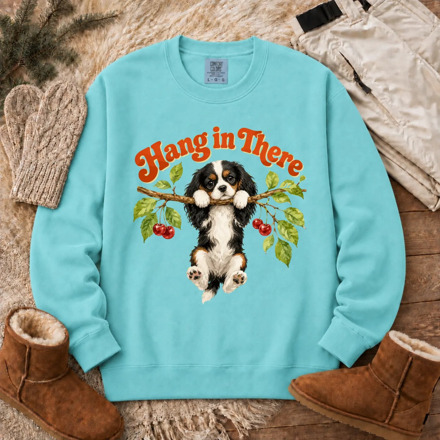 Custom Cavalier Hang In There Unisex Sweatshirt Chalky Mint