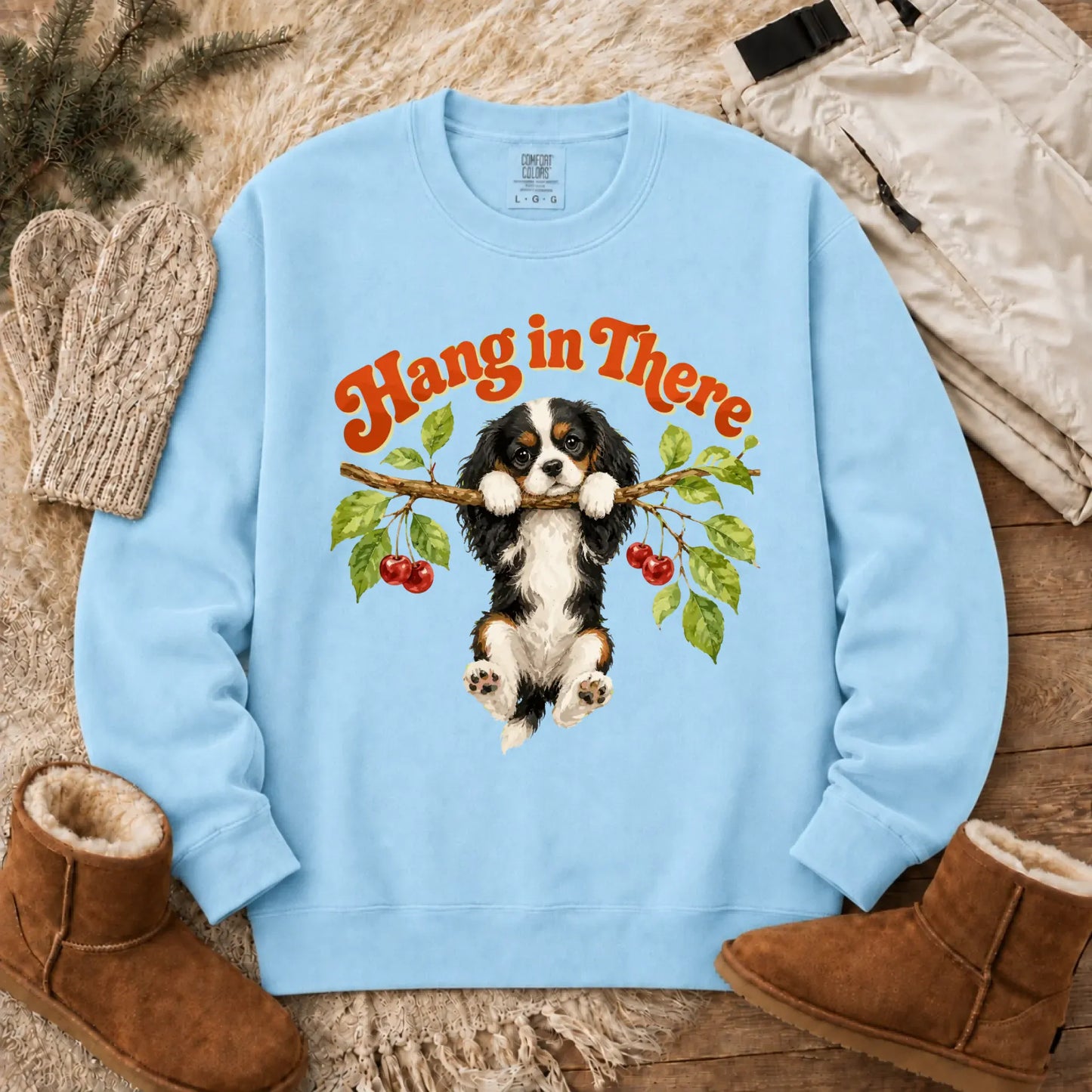 Custom Cavalier Hang In There Unisex Sweatshirt Chambray