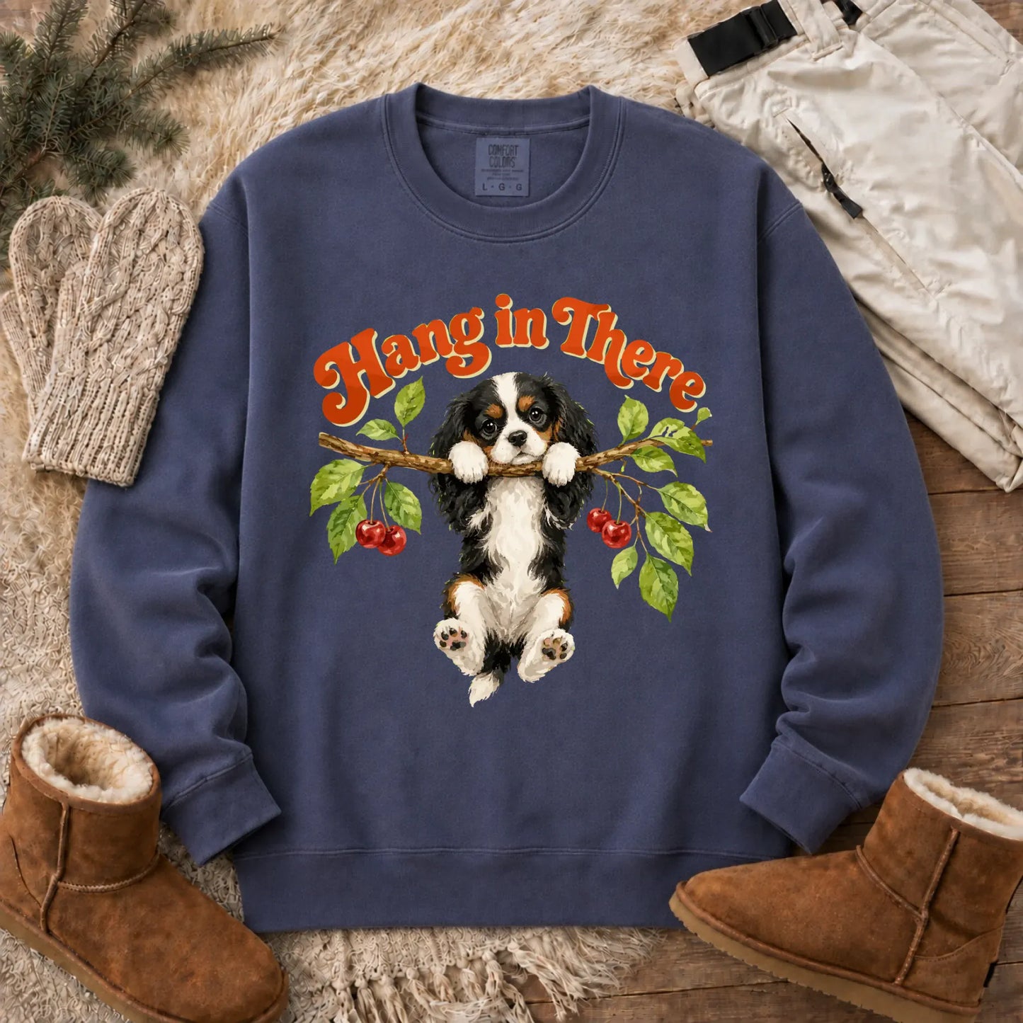 Custom Cavalier Hang In There Unisex Sweatshirt Denim